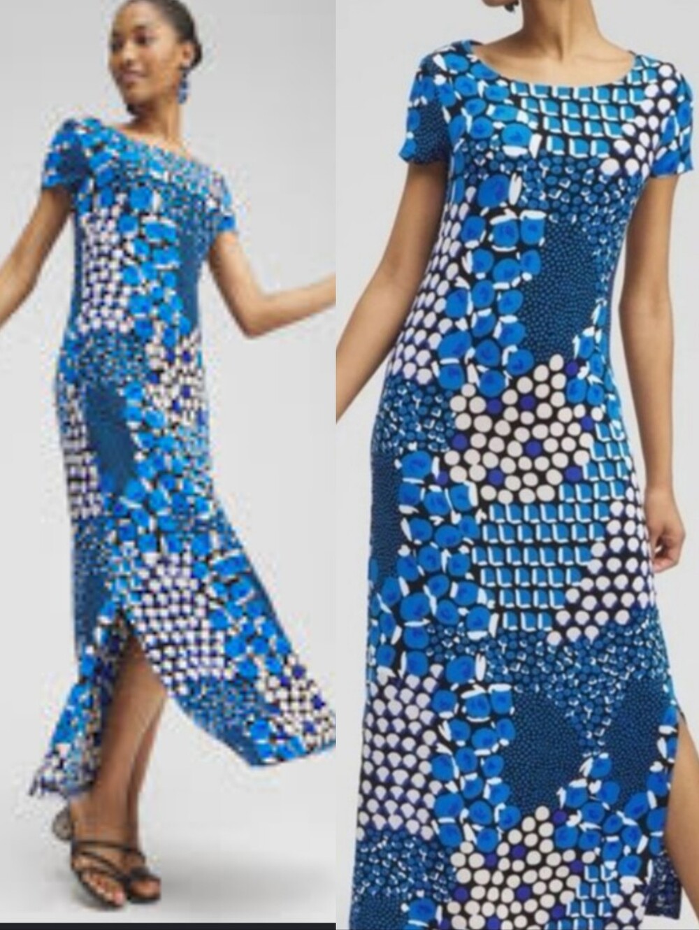 Chico's Travelers™ Classic Dots Maxi Dress Size 3 Blue XL